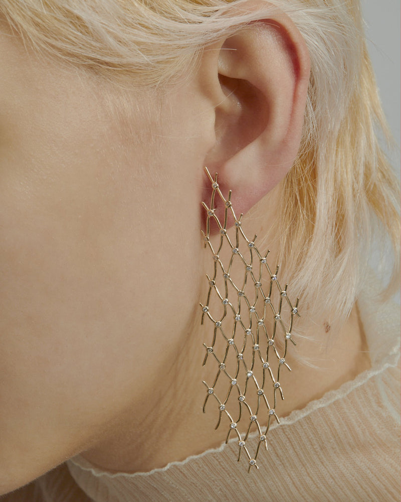 Large Diamond Net Earrings Gold | Sarah & Sebastian onBody